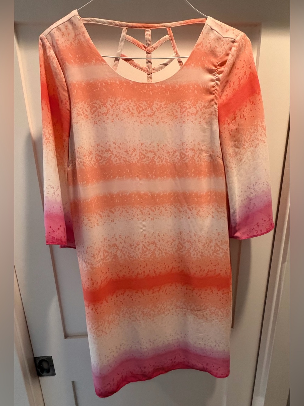 Lightweight Gradient Coral and Pink Midi Dress, Fully Lined